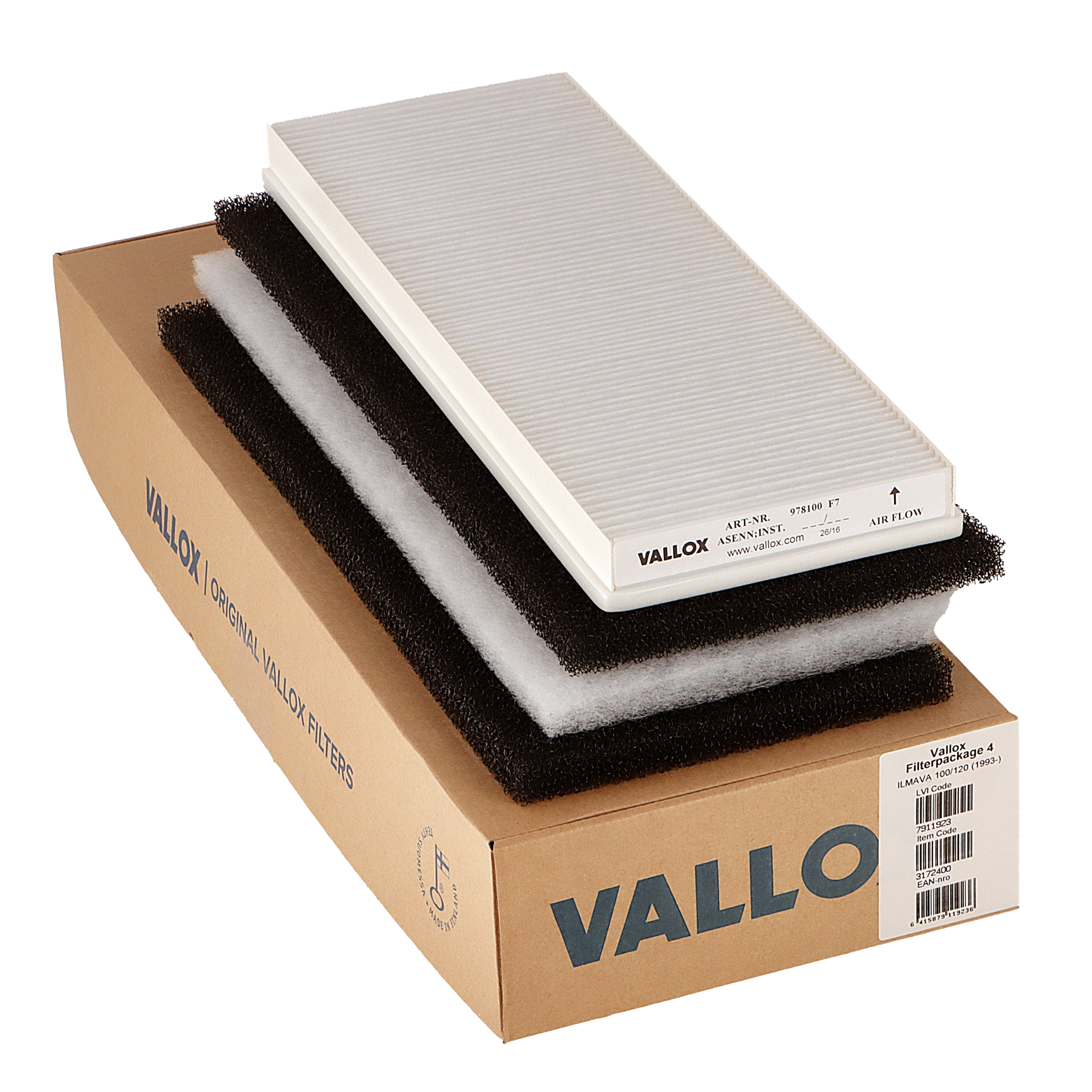 Vallox ILMAVA 100/120 (no 1993. gada) filtra komplekts Nr. 4 G1+G1+G4+F7 (oriģināls)